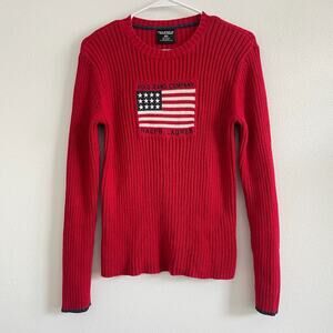 Polo Jeans Ralph Lauren Sweater Women L Red American Flag Ribbed Vintage Y2K